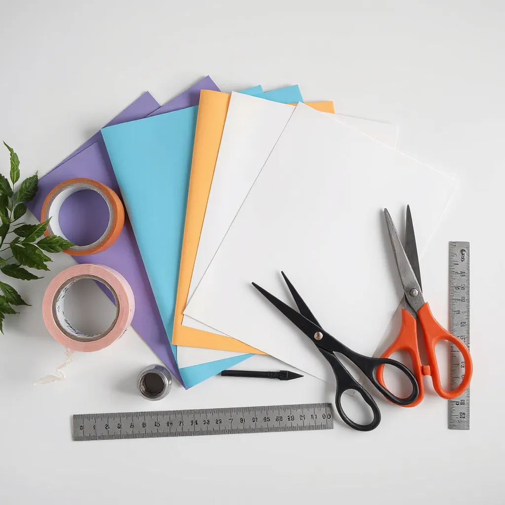 Heat transfer materials and tools arranged on a clean work surface for apparel printing