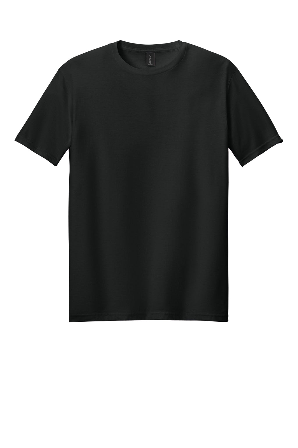 Front view of a plain black blank t-shirt on a white background.