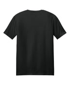 Back view of a plain black blank t-shirt on a white background.