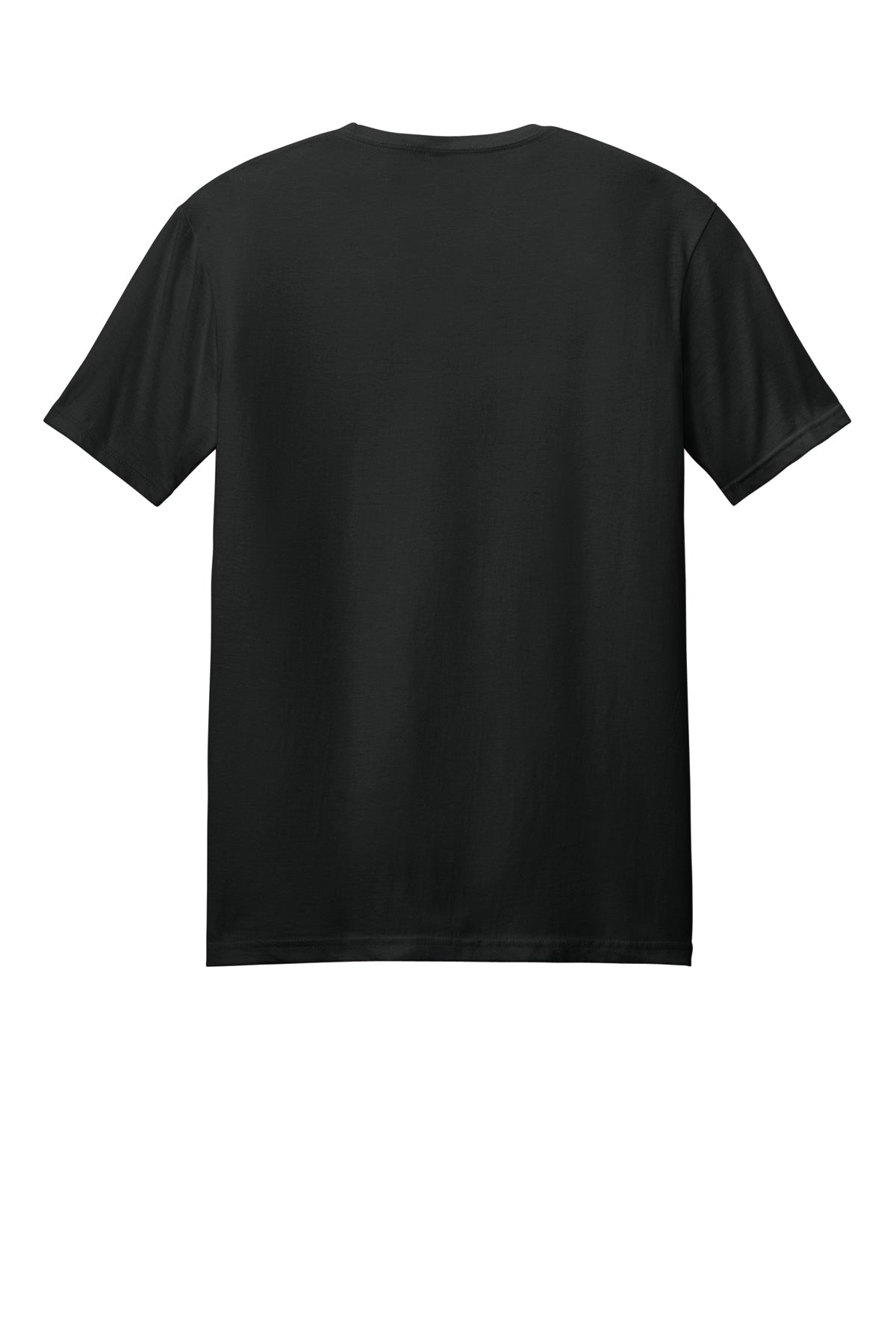 Back view of a plain black blank t-shirt on a white background.