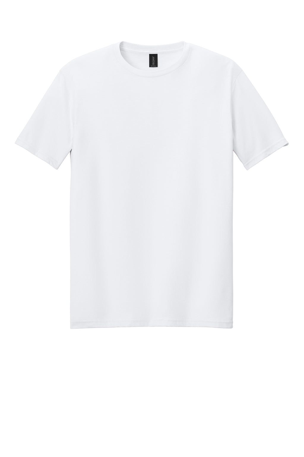 Front view of a clean, white Gildan Softstyle blank t-shirt displayed on a plain background, optimized for DTF transfer applications.