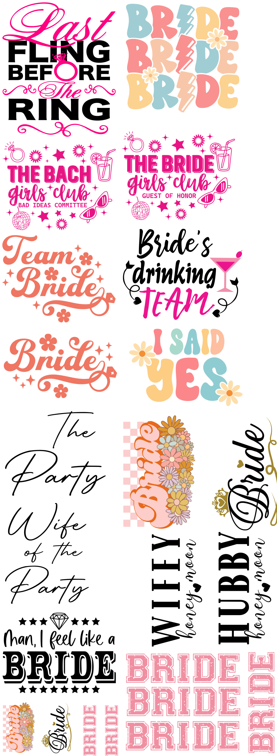 Bride & Bach Party Bundle — Pre‑Made DTF Gang Sheet (22" × 60")