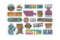 Build a custom UV DTF gang sheet for hard goods, full-color, peel-and-stick decals with a smooth, durable finish. 