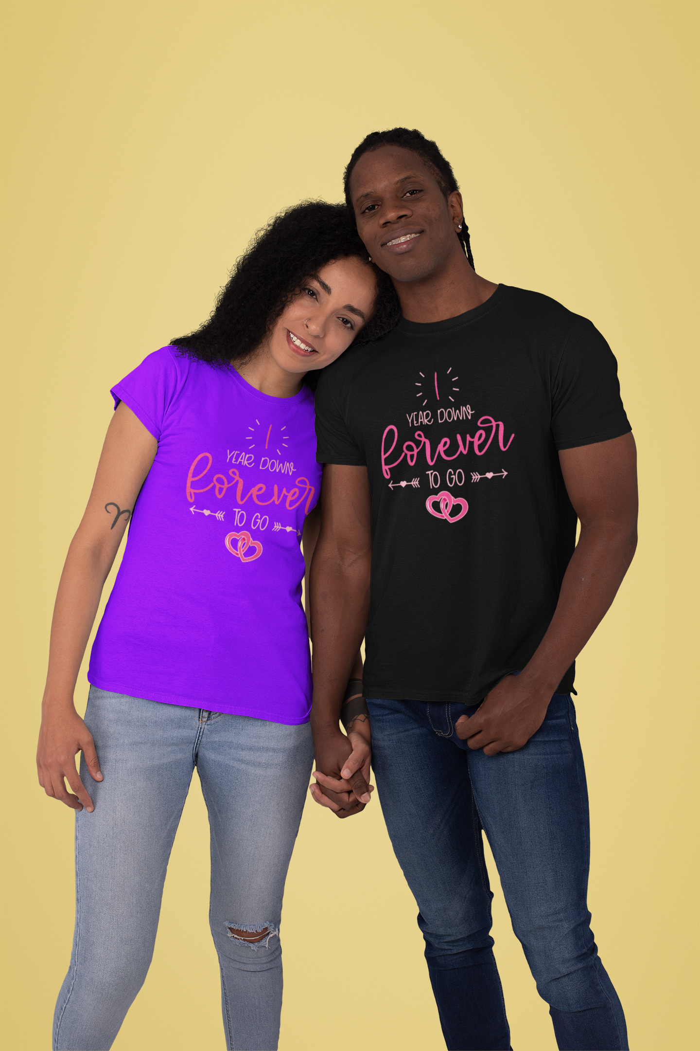 1 Year Down, Forever To Go – Anniversary DTF Transfer (Hearts