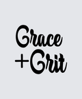 The phrase 'Grace + Grit' is written in bold black script across a light gray background.
