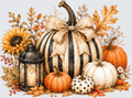 Autumn Pumpkin Arrangement with Lantern and Fall Botanicals