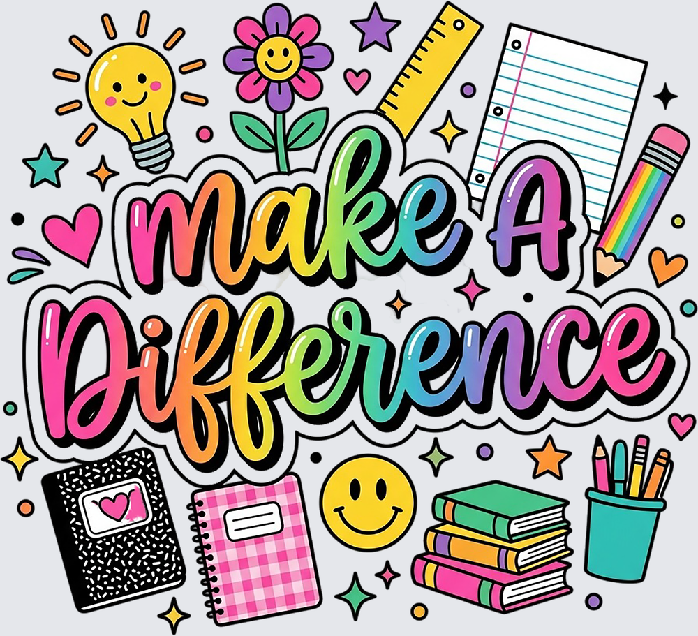 Make A Difference Colorful Teacher School Supplies Design