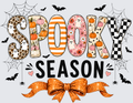 Spooky Season Halloween Patchwork Letters Orange Glitter Bow