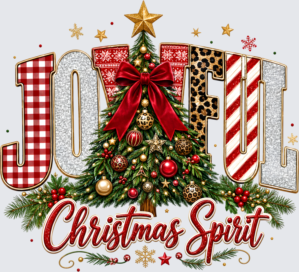 Joyful Christmas Spirit Mixed Pattern Holiday Tree Design