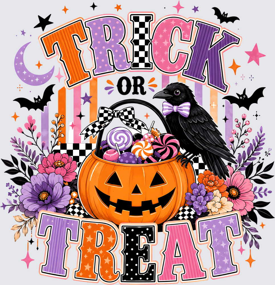 Trick or Treat Halloween Jack-o-Lantern Candy Bucket Crow Floral