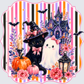 Cute Black Witch Cat Ghost Pink Bow Halloween Haunted House