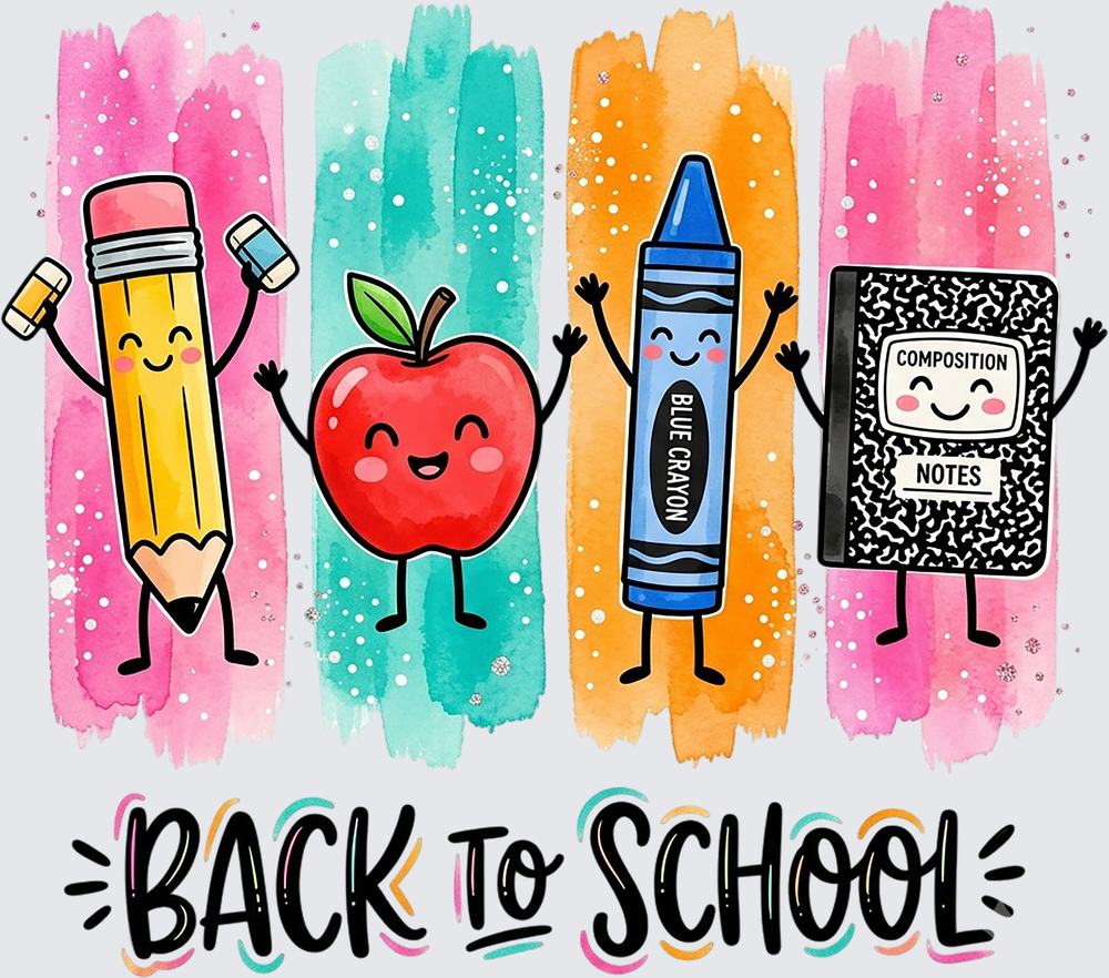 Back to School Cute Kawaii School Supplies Watercolor