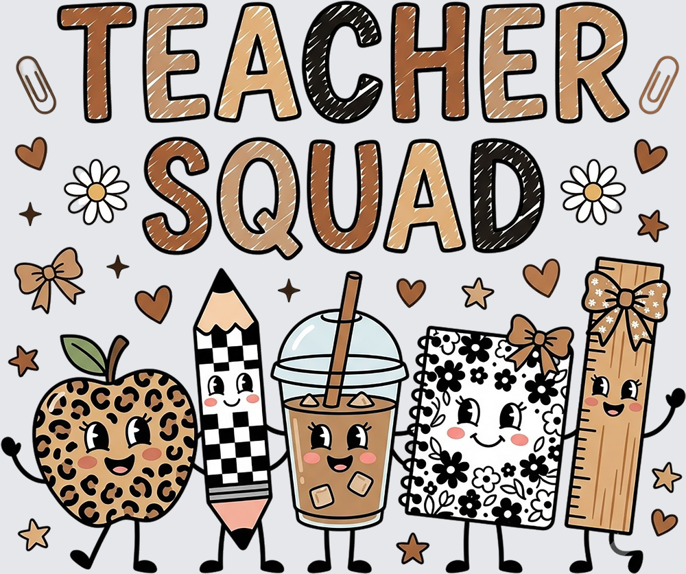 Teacher Squad Cute Kawaii School Supply Characters Boho
