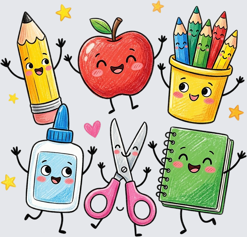 Cute Kawaii School Supplies Back to School Happy Characters