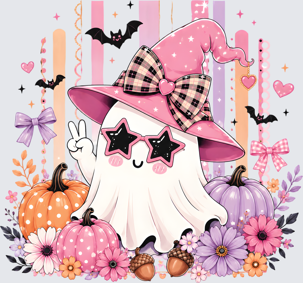 Cute Ghost Witch Star Sunglasses Pink Halloween Pumpkins