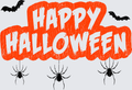 Happy Halloween Distressed Orange Text With Bats And Spiders