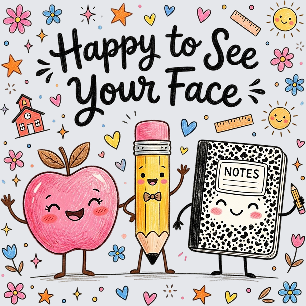 Happy to See Your Face Cute School Supplies Characters