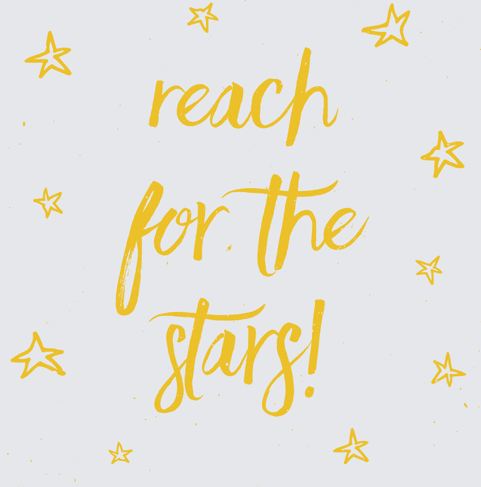 Reach For The Stars Gold Script Lettering with Stars