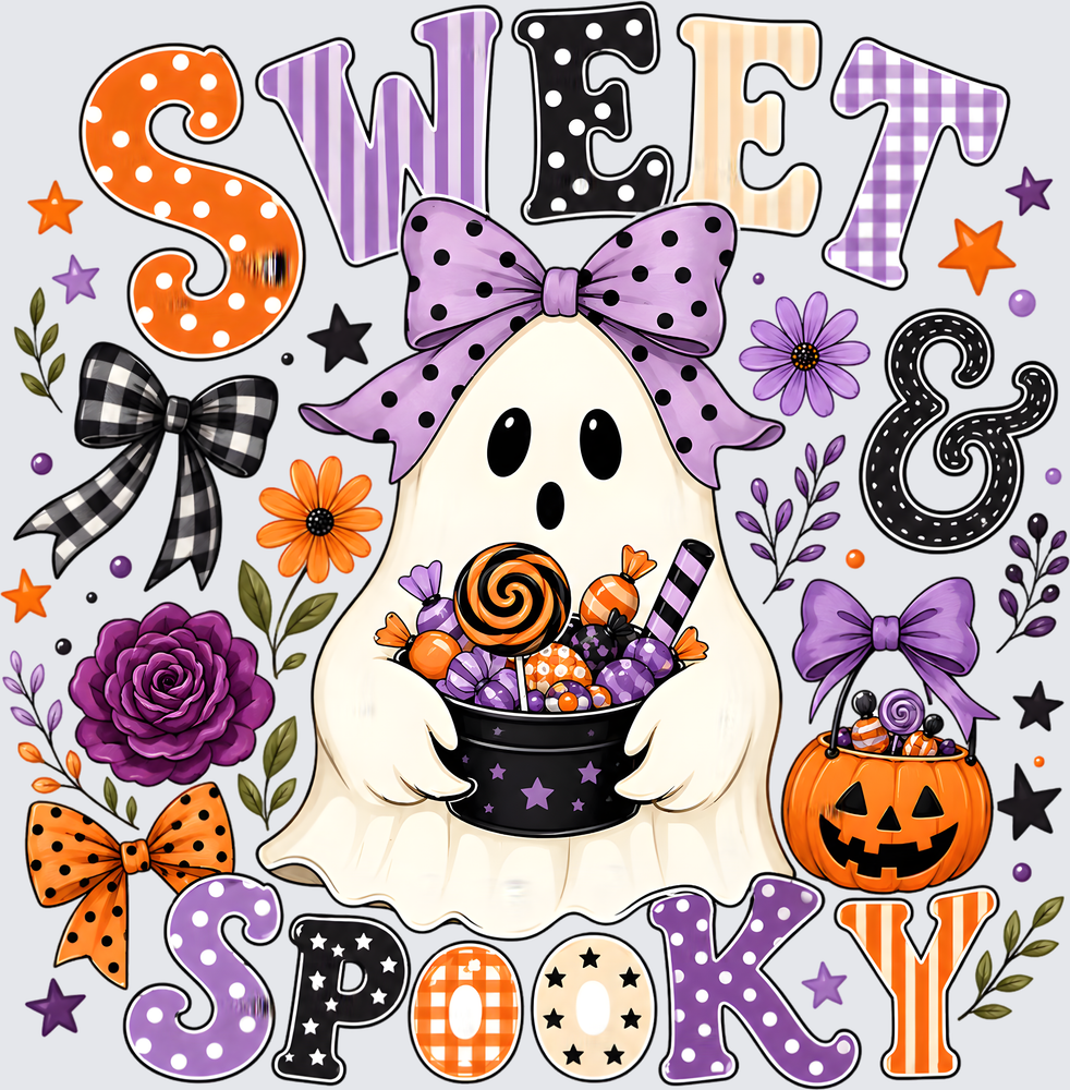 Sweet & Spooky Cute Ghost with Bow Halloween Candy Design