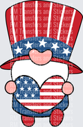 Gnome with American flag design and red hat on a white background