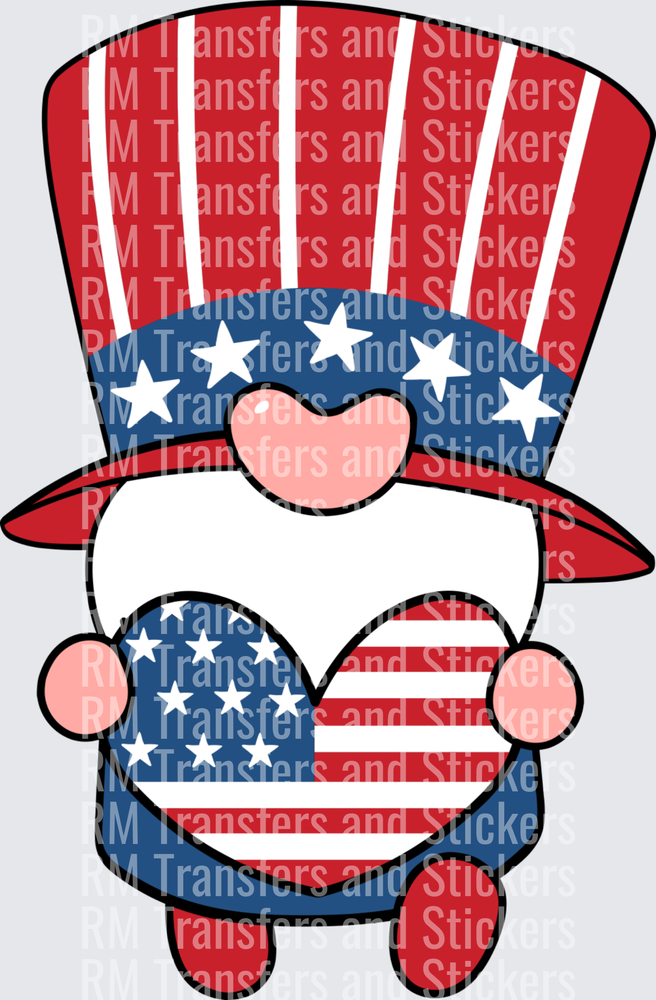 Gnome with American flag design and red hat on a white background
