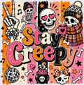 Stay Creepy Retro Skeleton Halloween Pink Orange Design