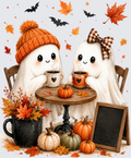 Cute Ghost Couple Fall Coffee Date Halloween Autumn
